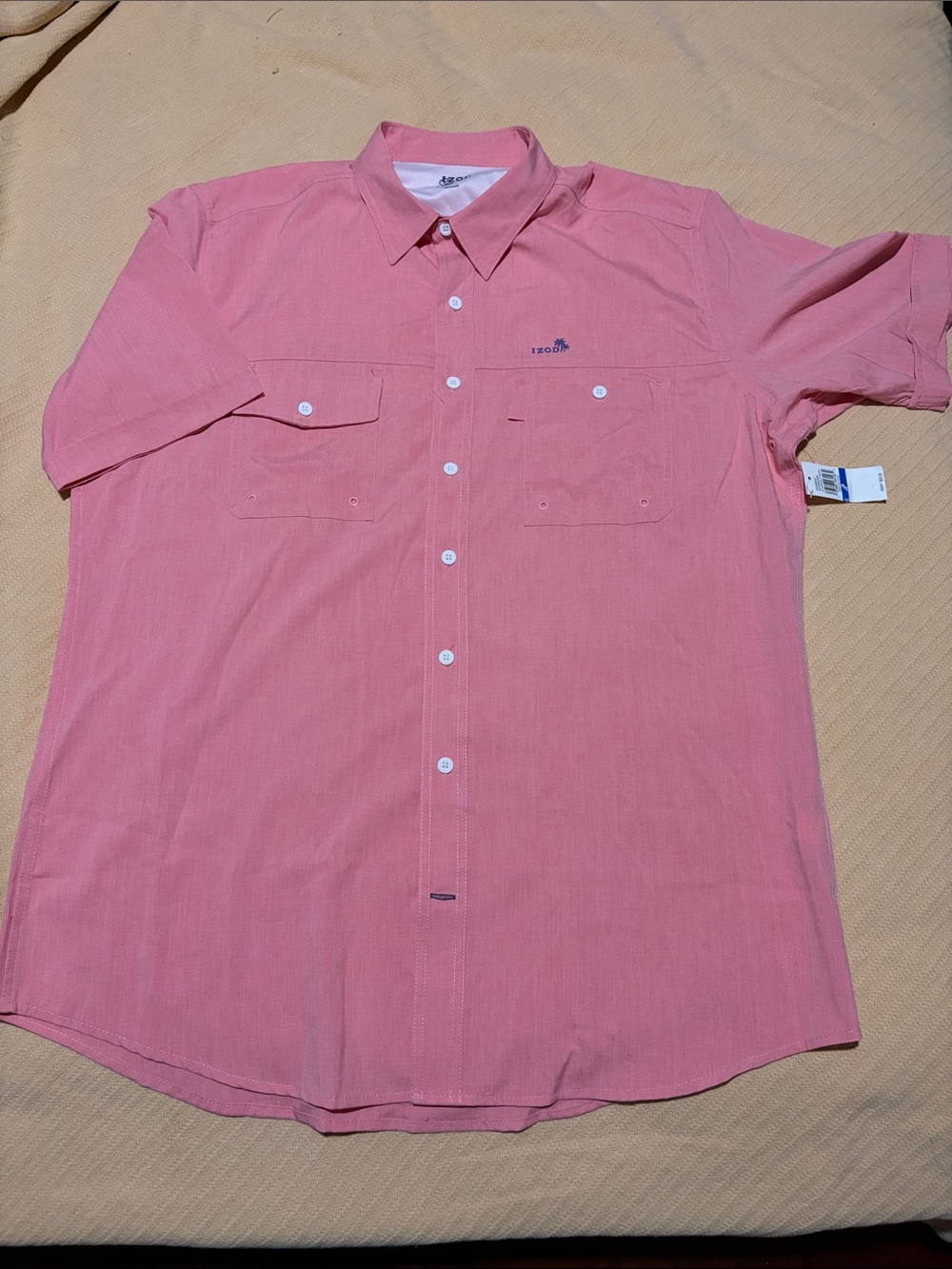 Izod Men’s Short Sleeve Button-Down Shirt in Pink